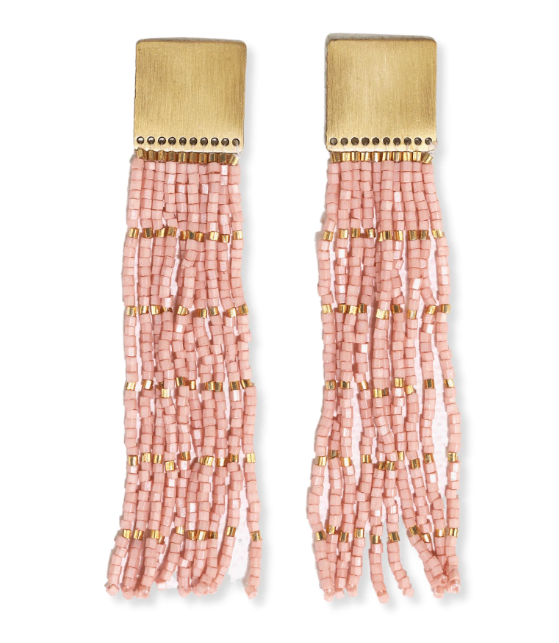 Harlow Brass Top With Blush Fringe Earrings