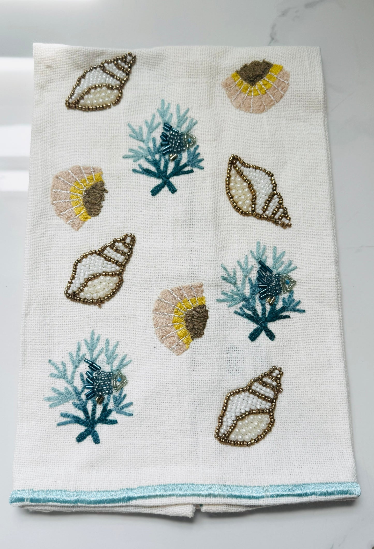 Shell Embroidered Hand Towel