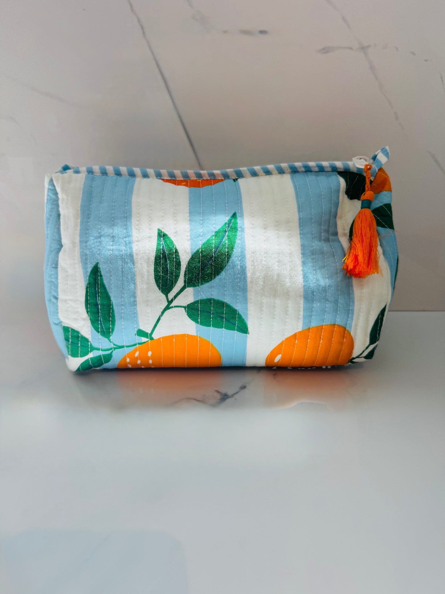 Blue and White Stripe Orange Grove Pouch