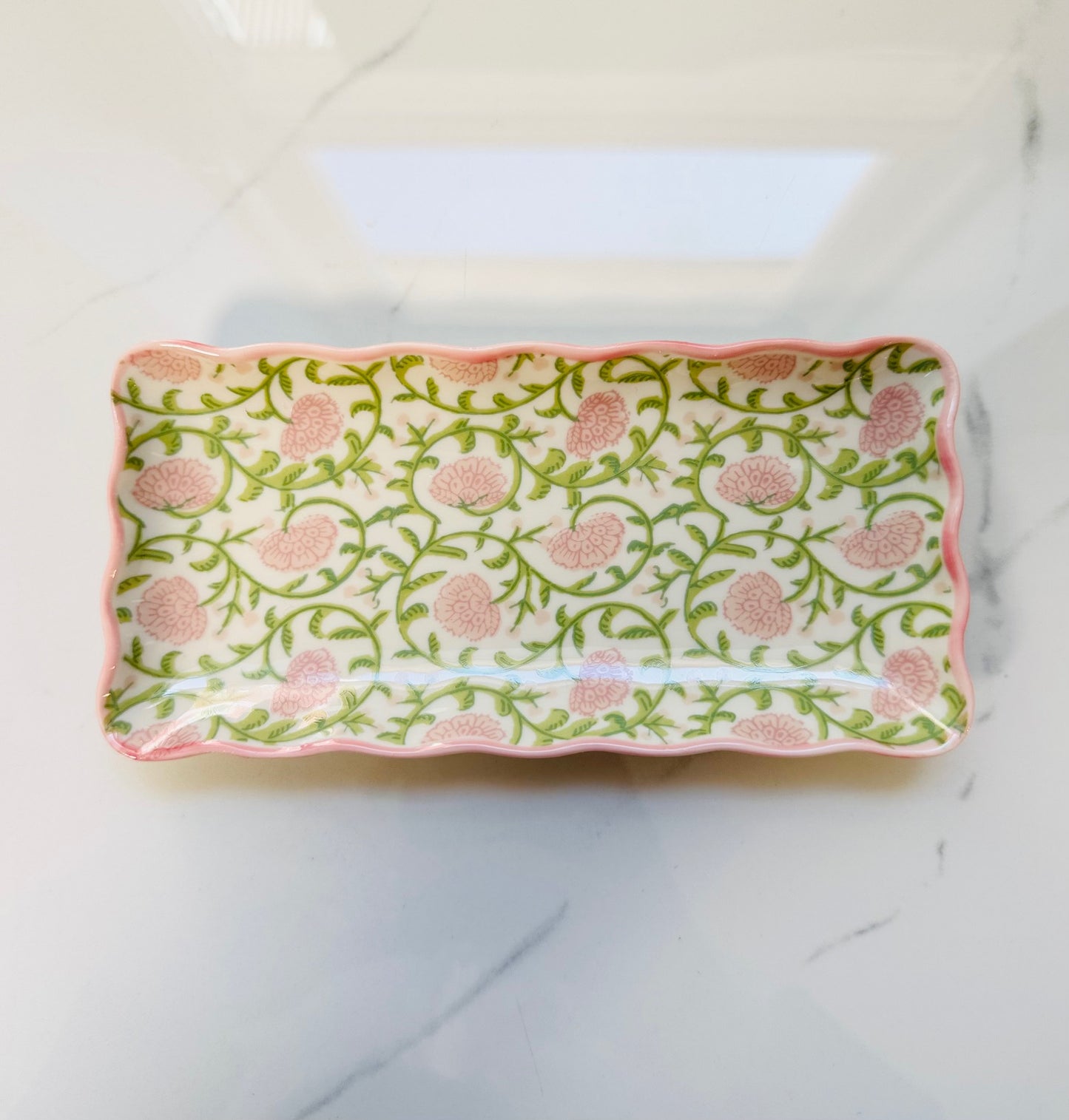 Green Vine, Pink Flower Trinket Dish