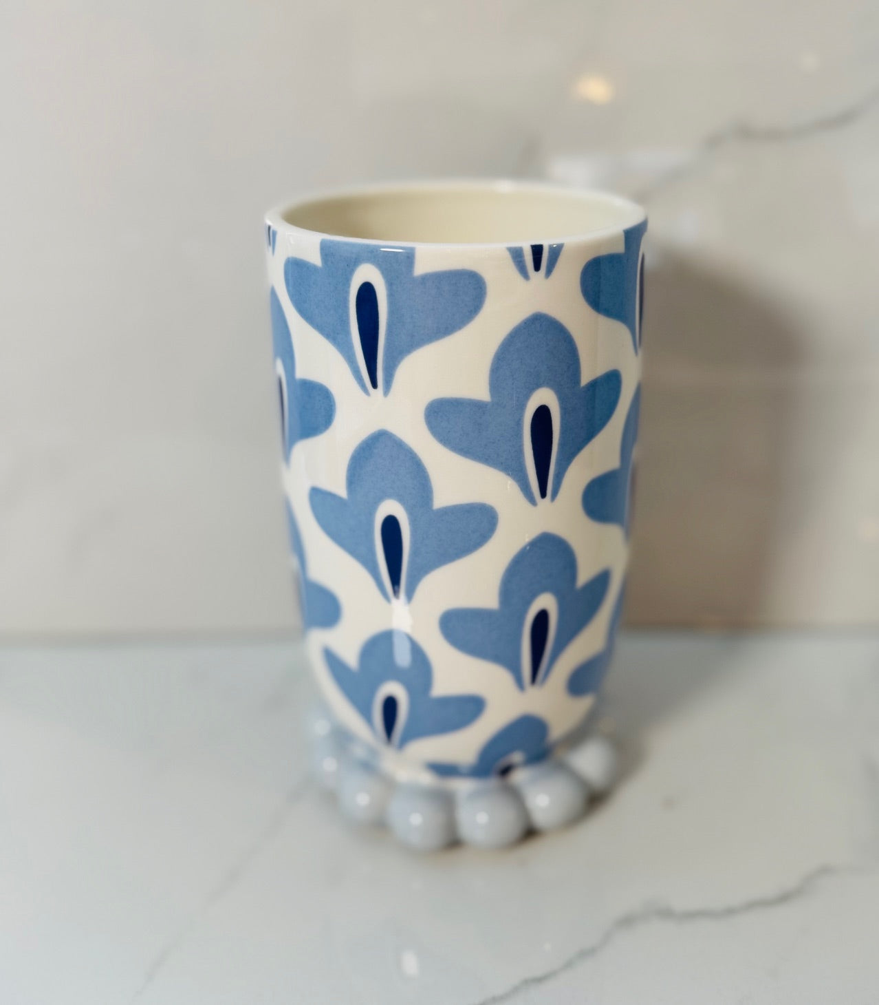 Iris Blue Cylinder Vase with Knobbed Foot