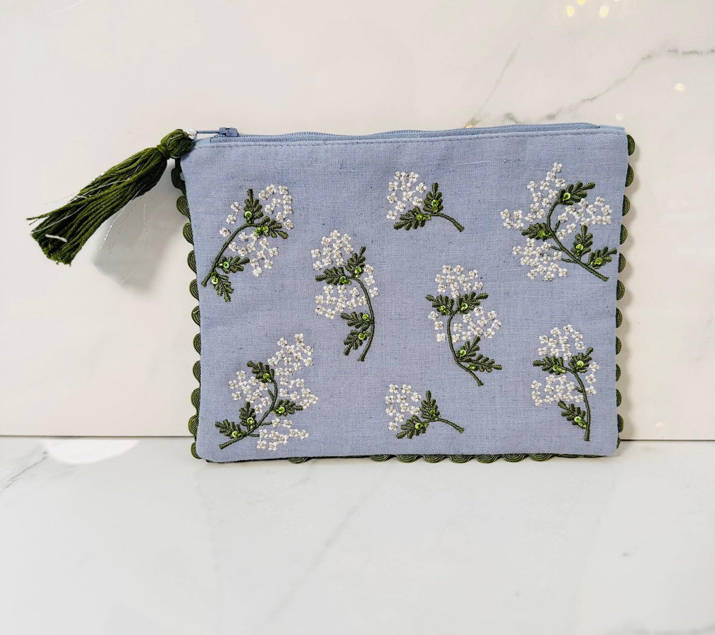 Blue Beaded Hydrangea Pouch