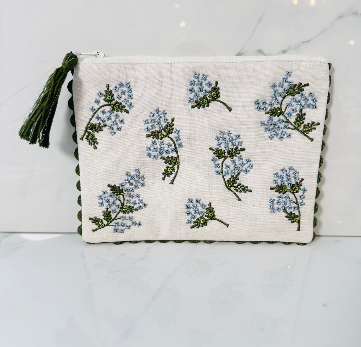 White Beaded Hydrangea Pouch