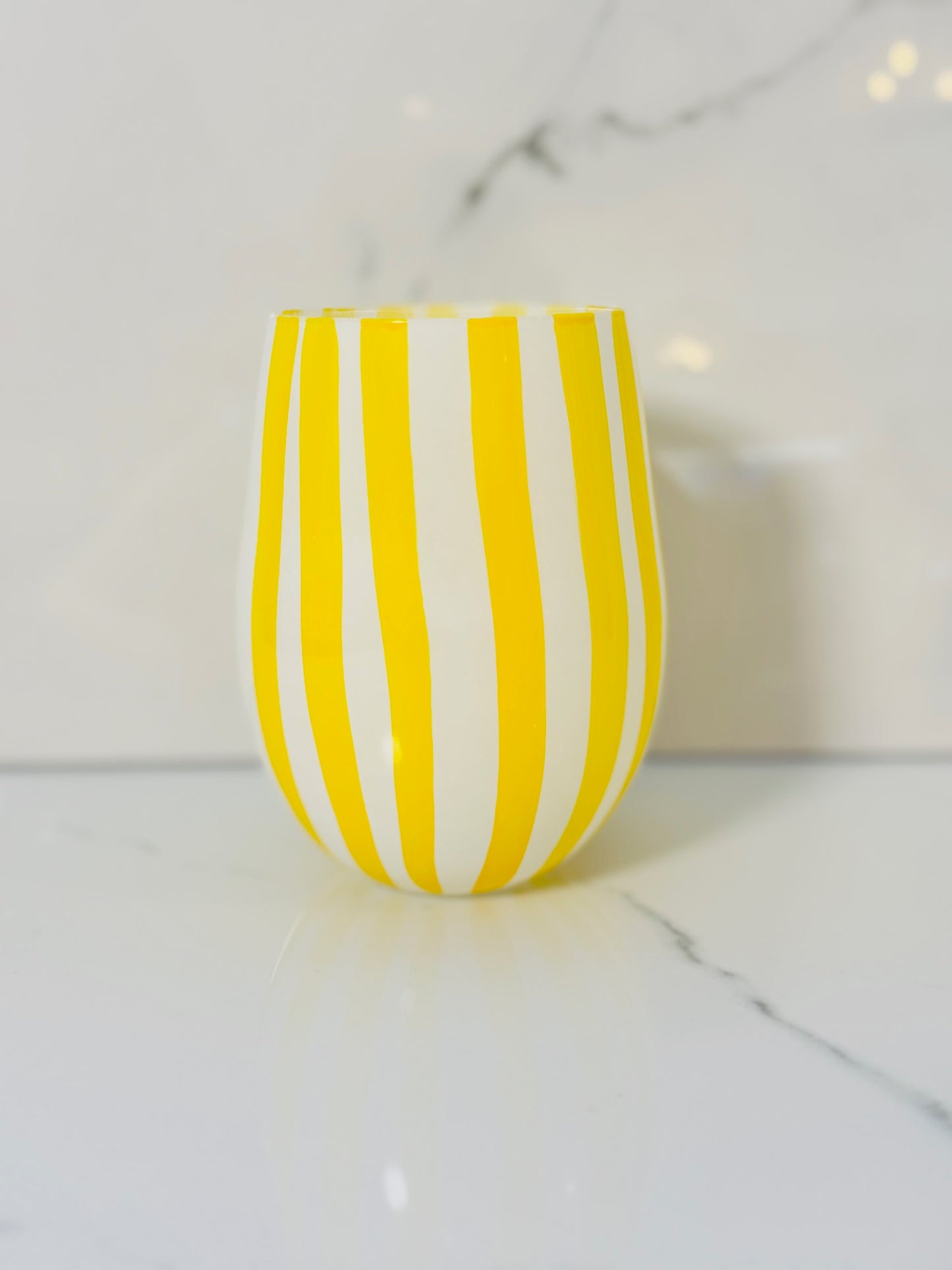 Yellow Stripe Stemless Wine Glass