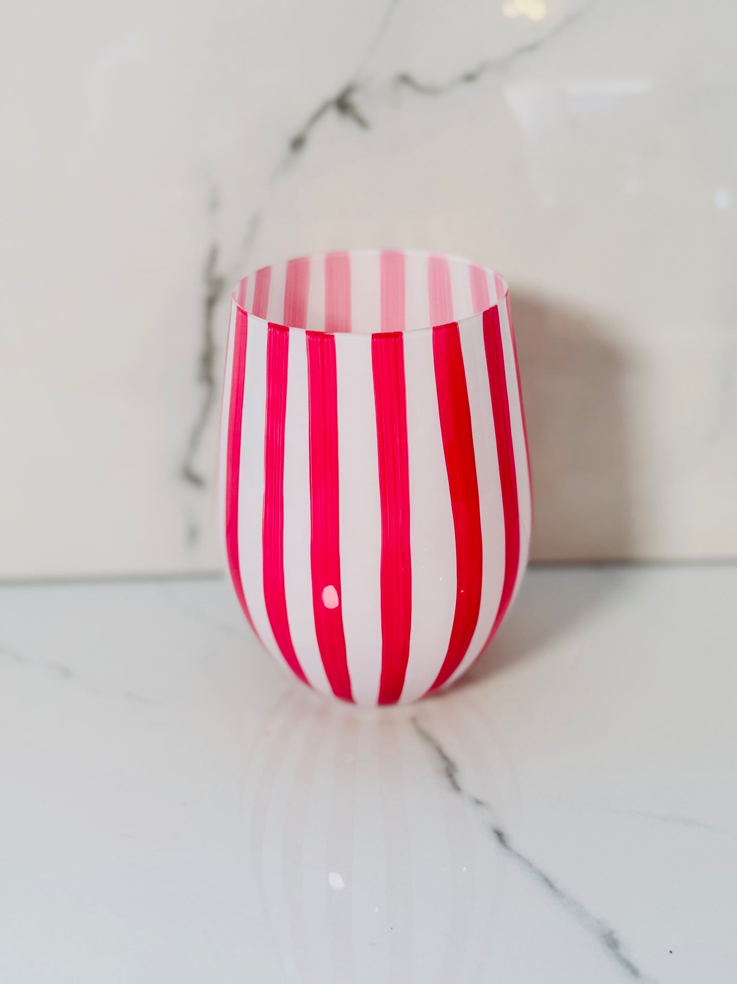 Pink Stripe Stemless Wine Glass