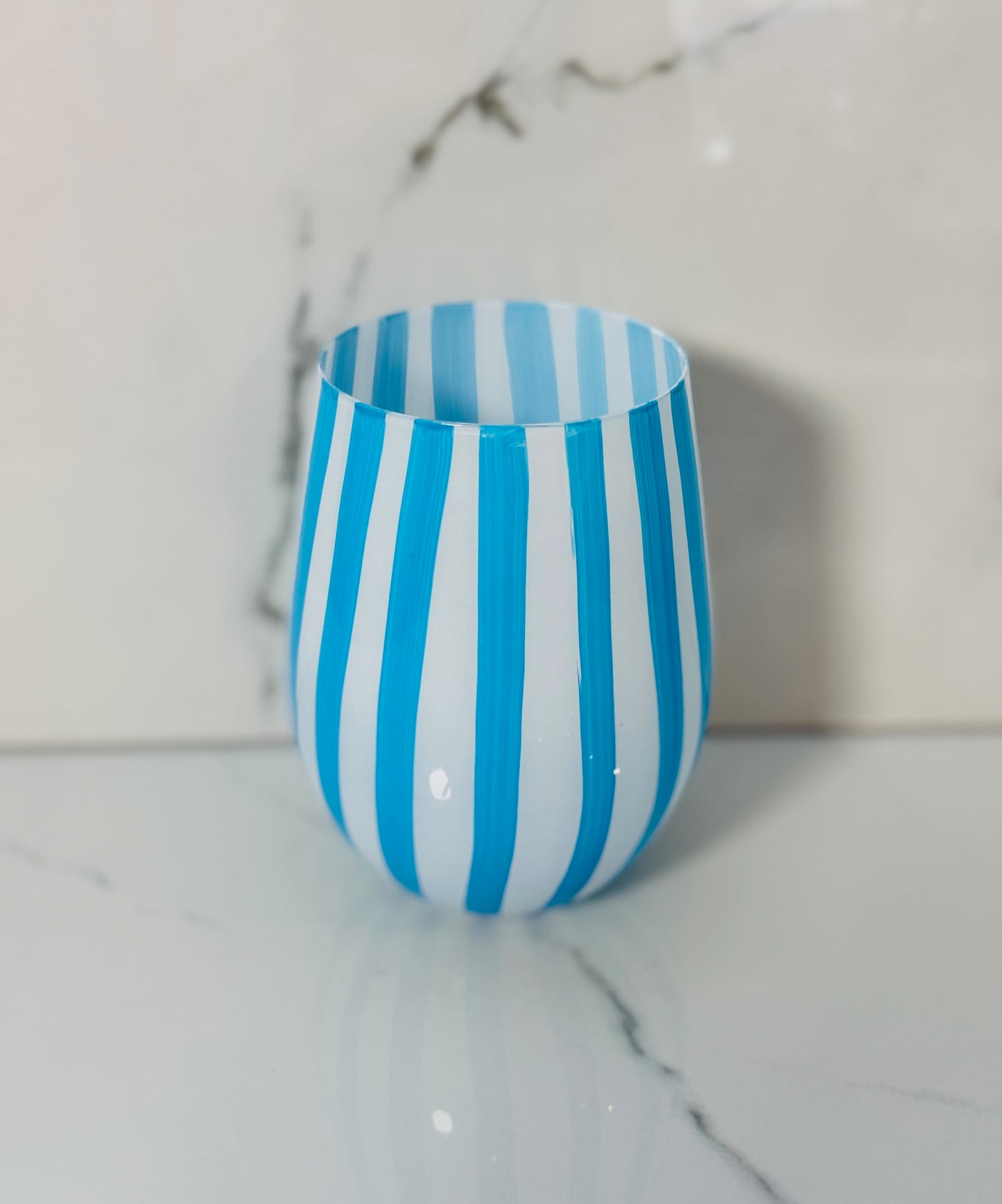Blue Stripe Stemless Wine Glass