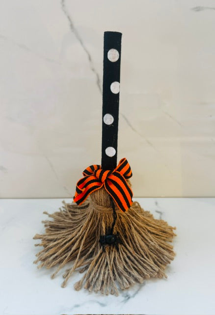 Black and White Polka Dot Witch Broom