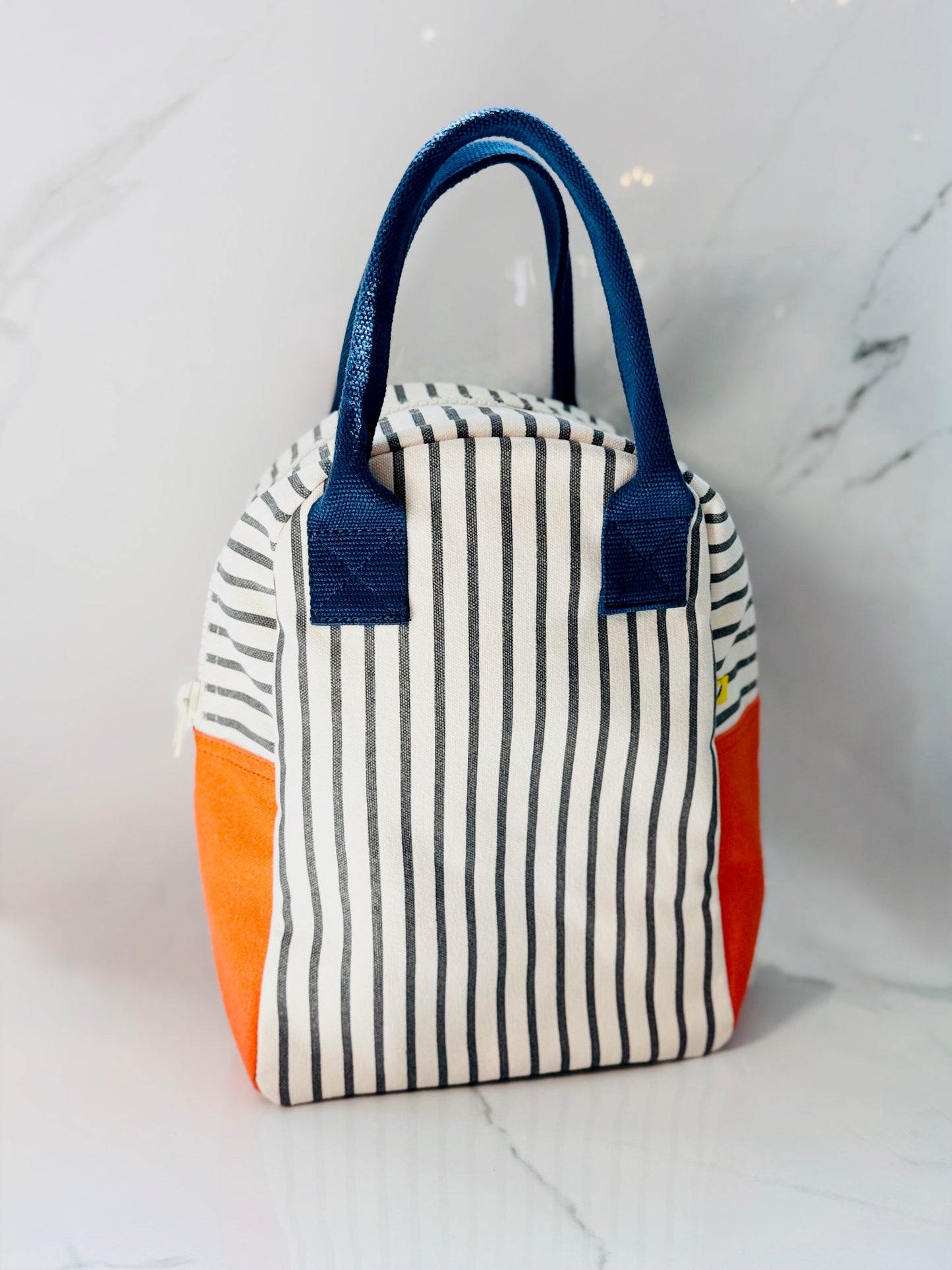 Navy Stripe with Orange Zipper Lunch Bag