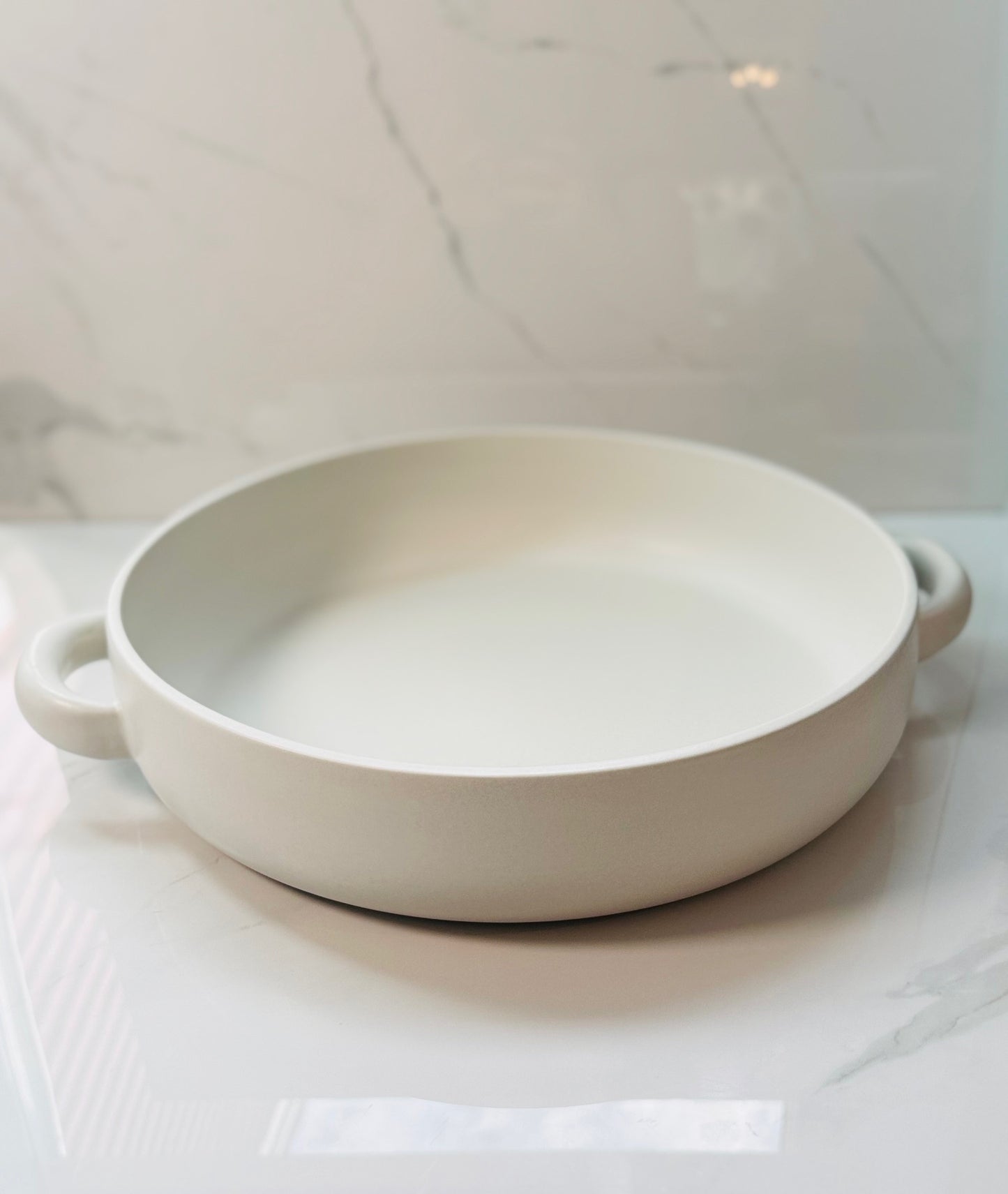 Matte White Stoneware Serving Plate with Handles