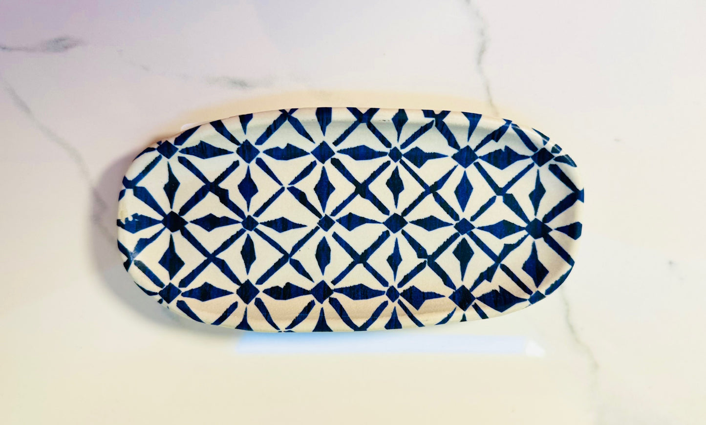 Mini Blue and White Floral Diamond Tray