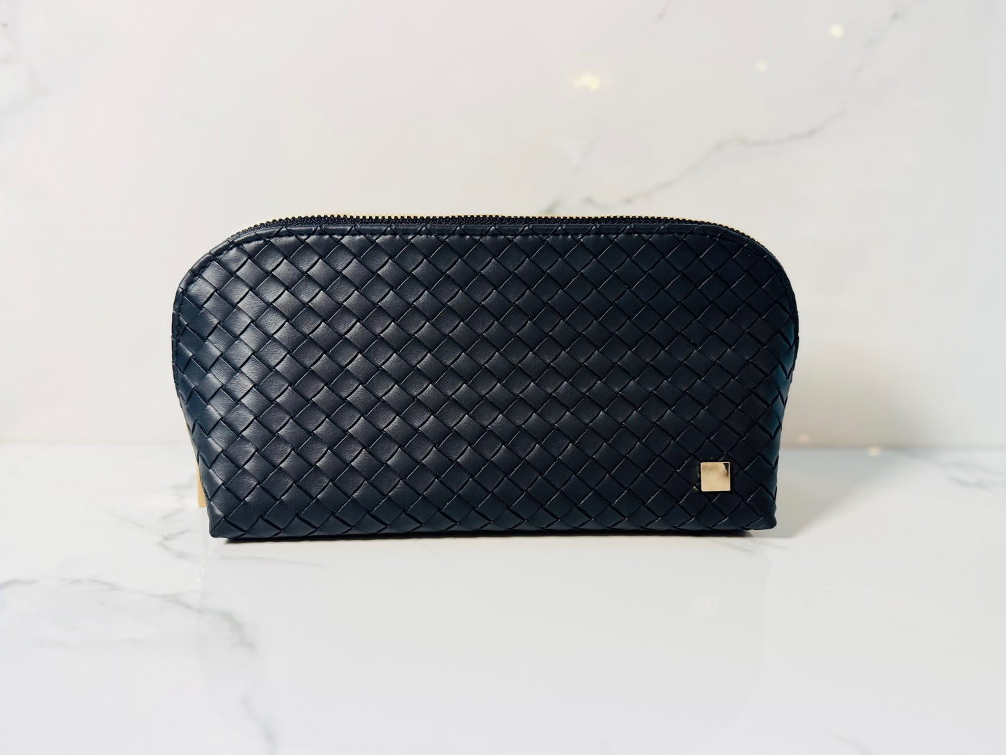 Small Woven Black Zip Pouch