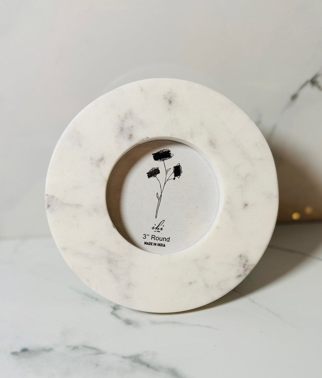3" White Marble Round Frame