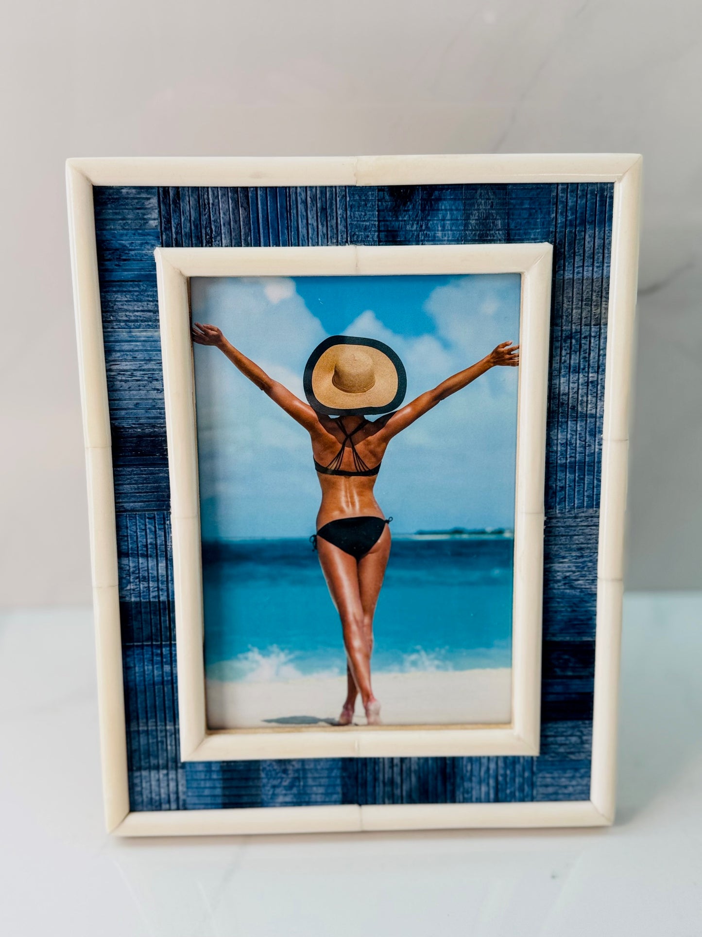 5x7 Blue Carved Photo Frame