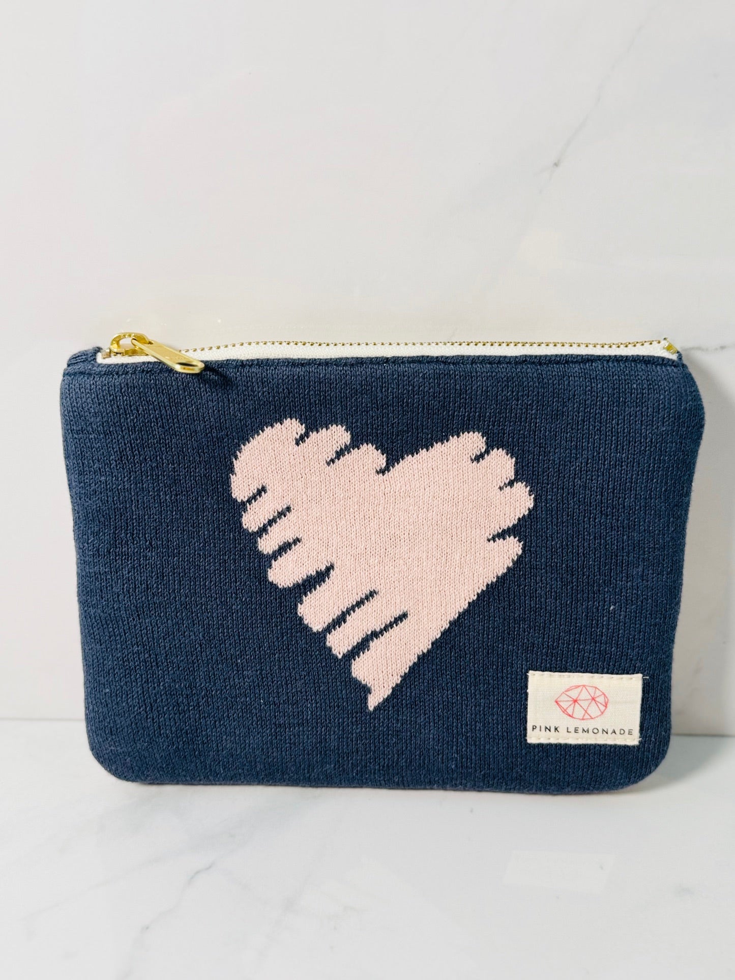Small Pink and Denim Heart Zip Pouch