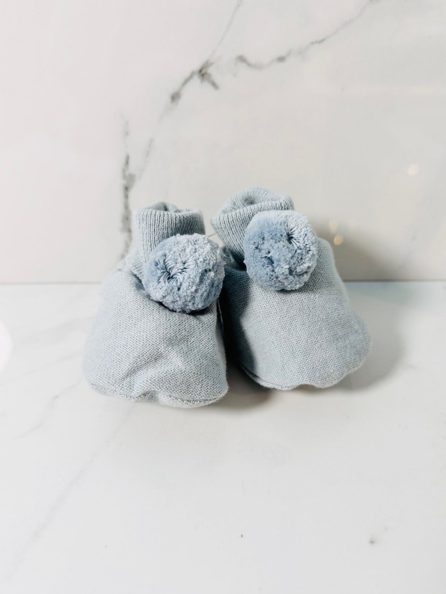 Pom Pom Baby Bootie - Blue