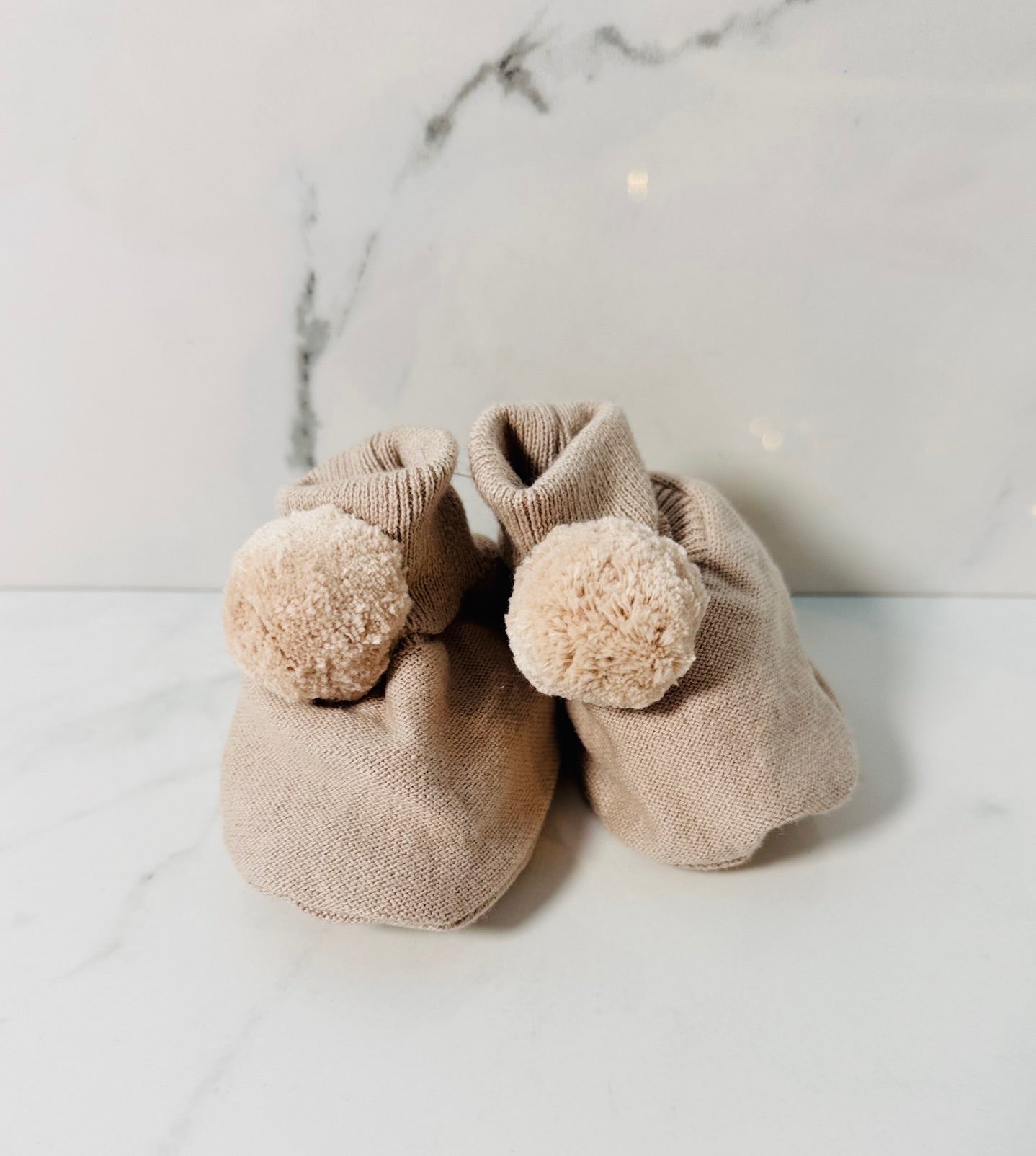 Pom Pom Baby Bootie - Tan