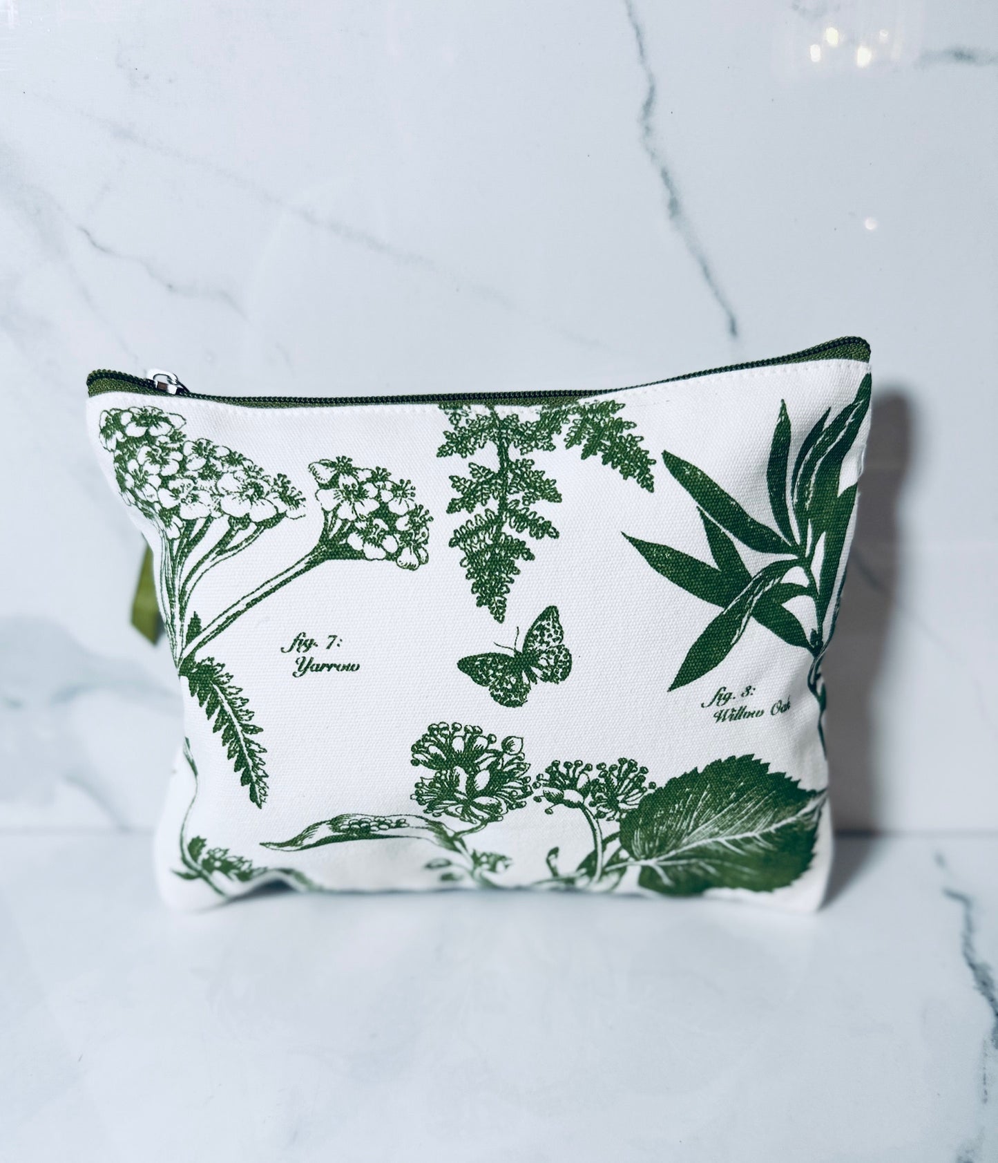 Green and White Willow Oak Zip Pouch - Small