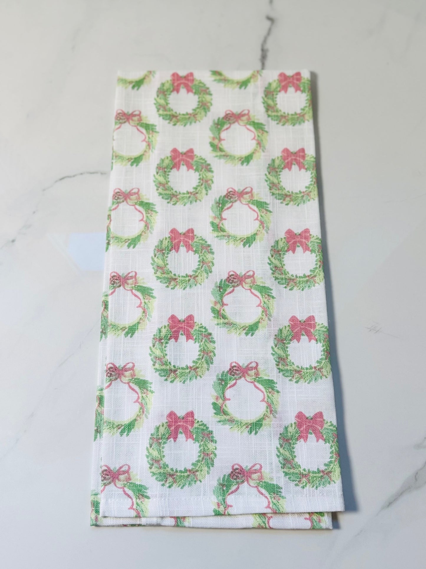 Multi Wreath and Pink Bow Dish Towel