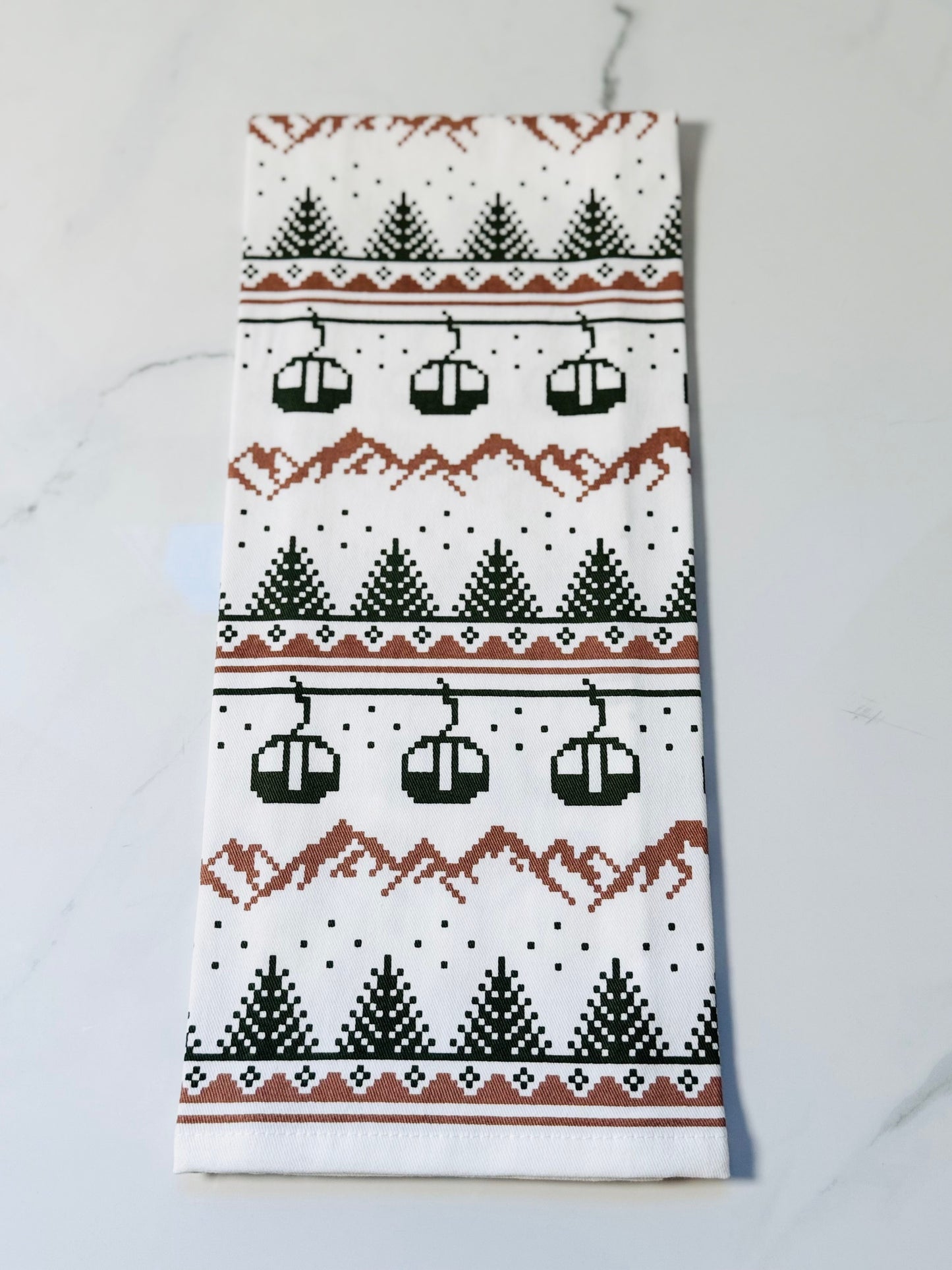 Patterned Ski Lift & Pine Hand Towel