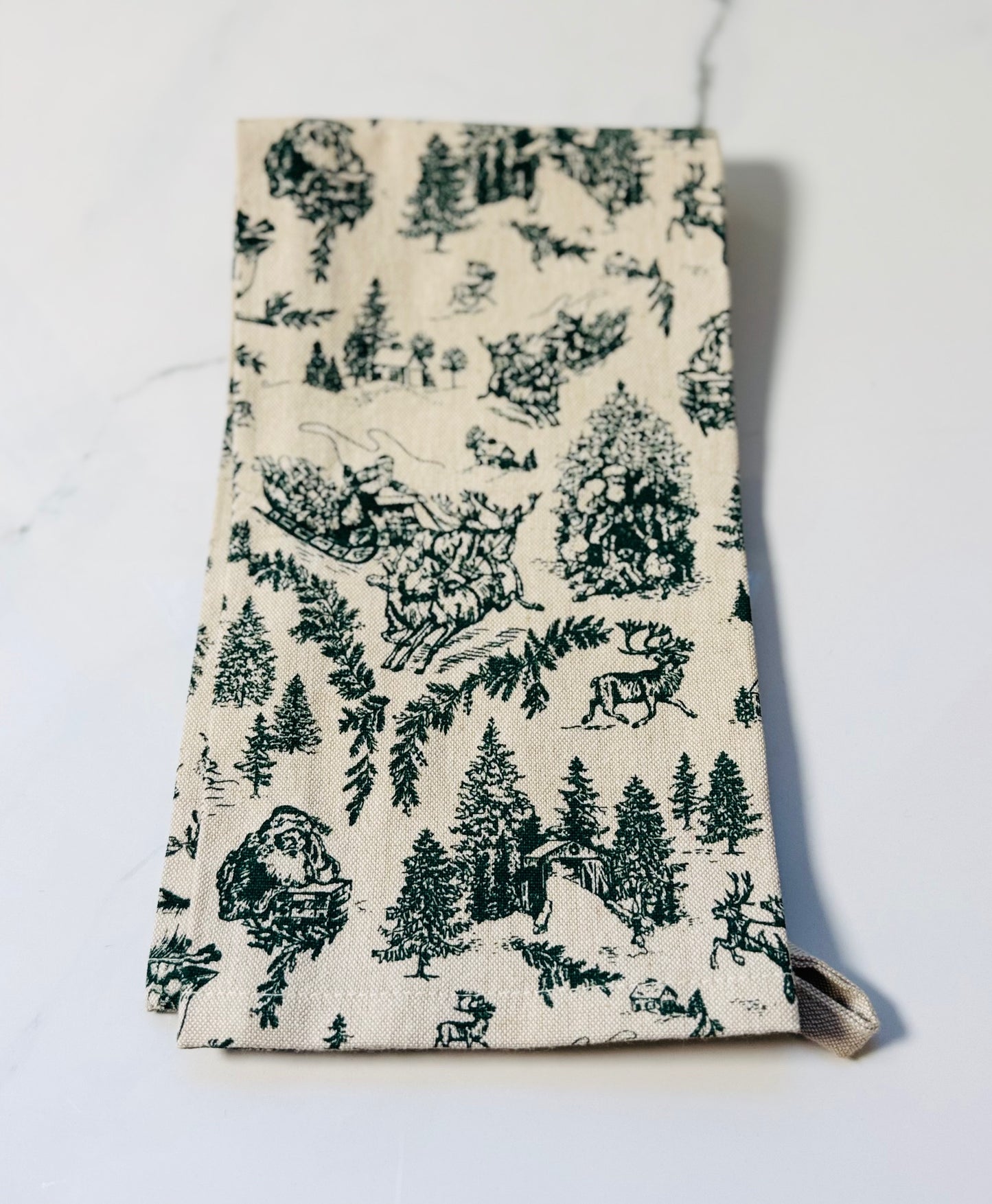 Cream and Green Toile Hand Towel