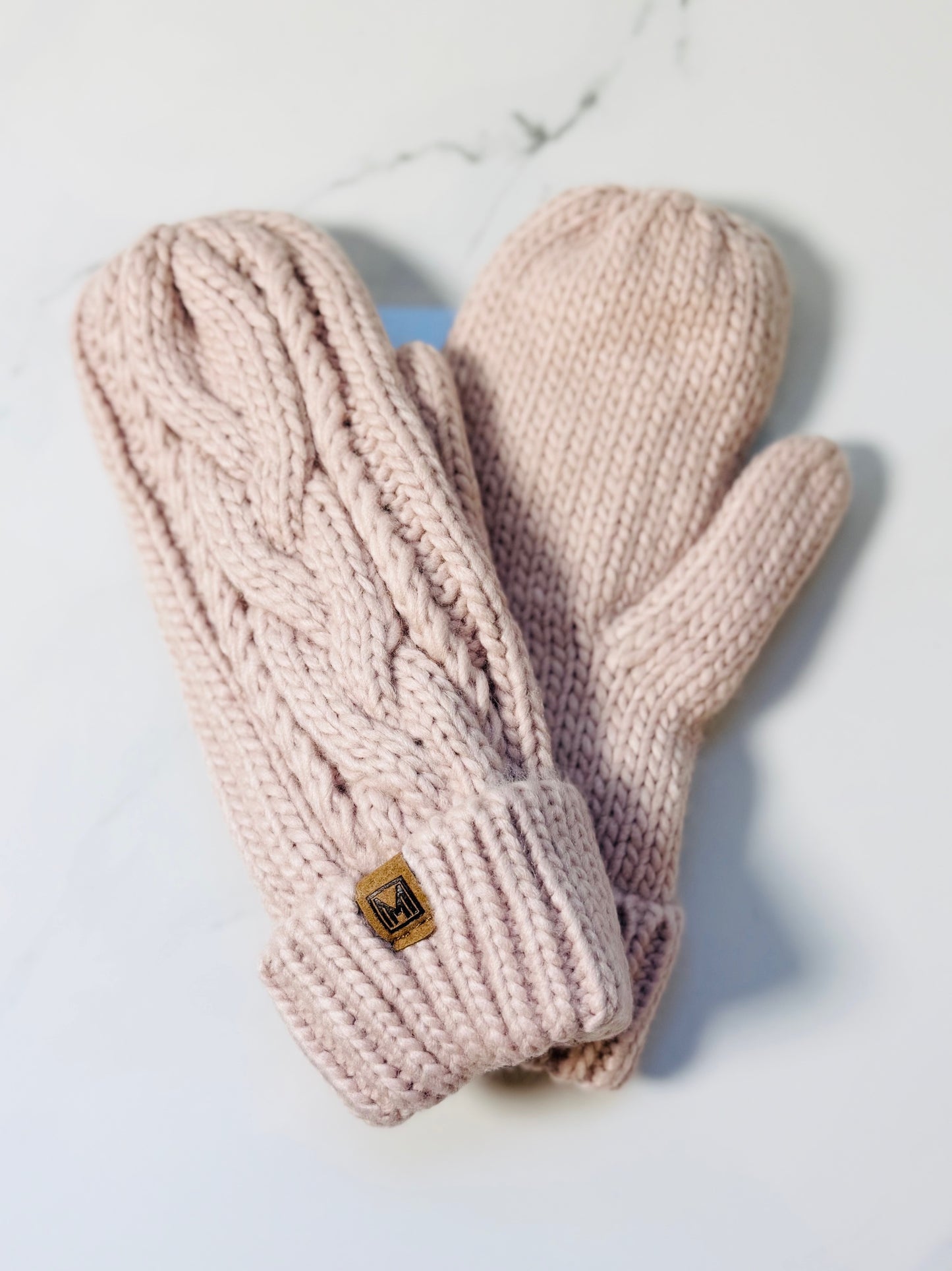 Cable Knit Mittens - Light Pink