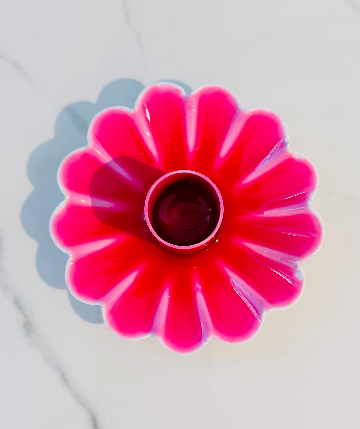 Enamel Flower Taper Candle Holder - Magenta