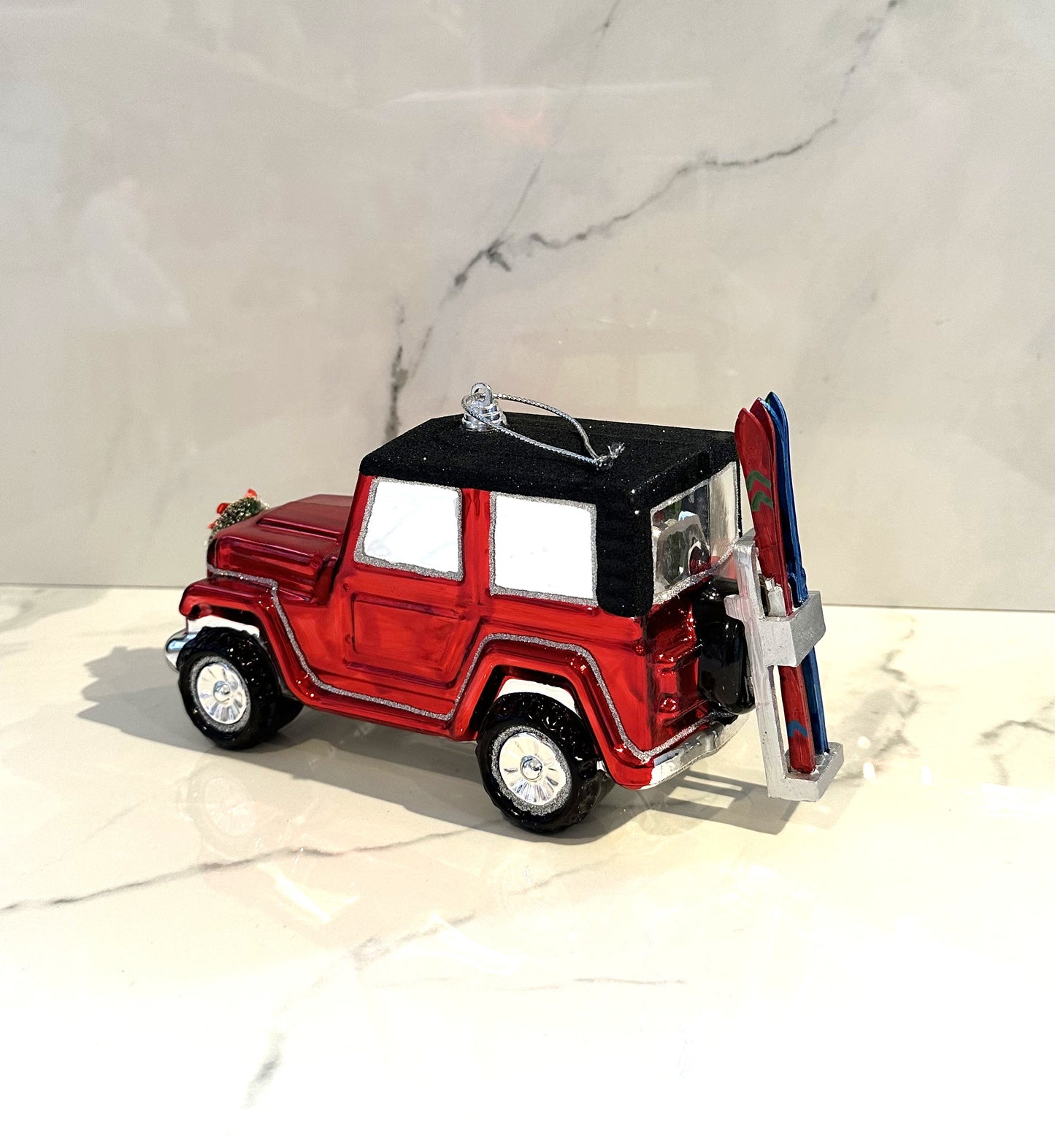 Jeep with Skis Ornament