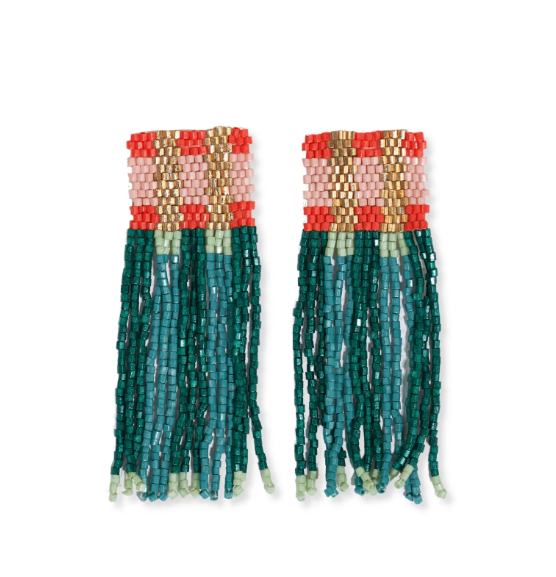 Ava Crossing Colorblock Beaded Fringe Earrings
