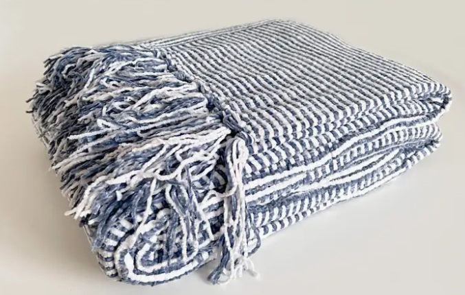Navy Blue Woven Stripe Throw Blanket
