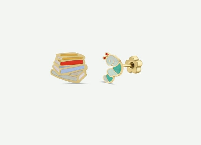 Book Worm Enamel Kids Earrings
