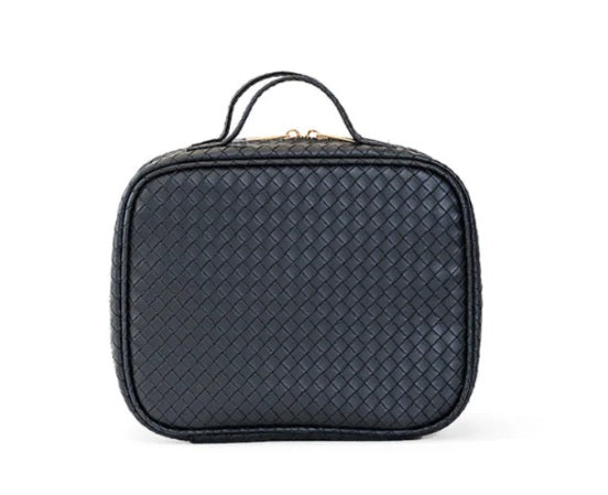 Luxe Woven Black Train Case with Insert Bags