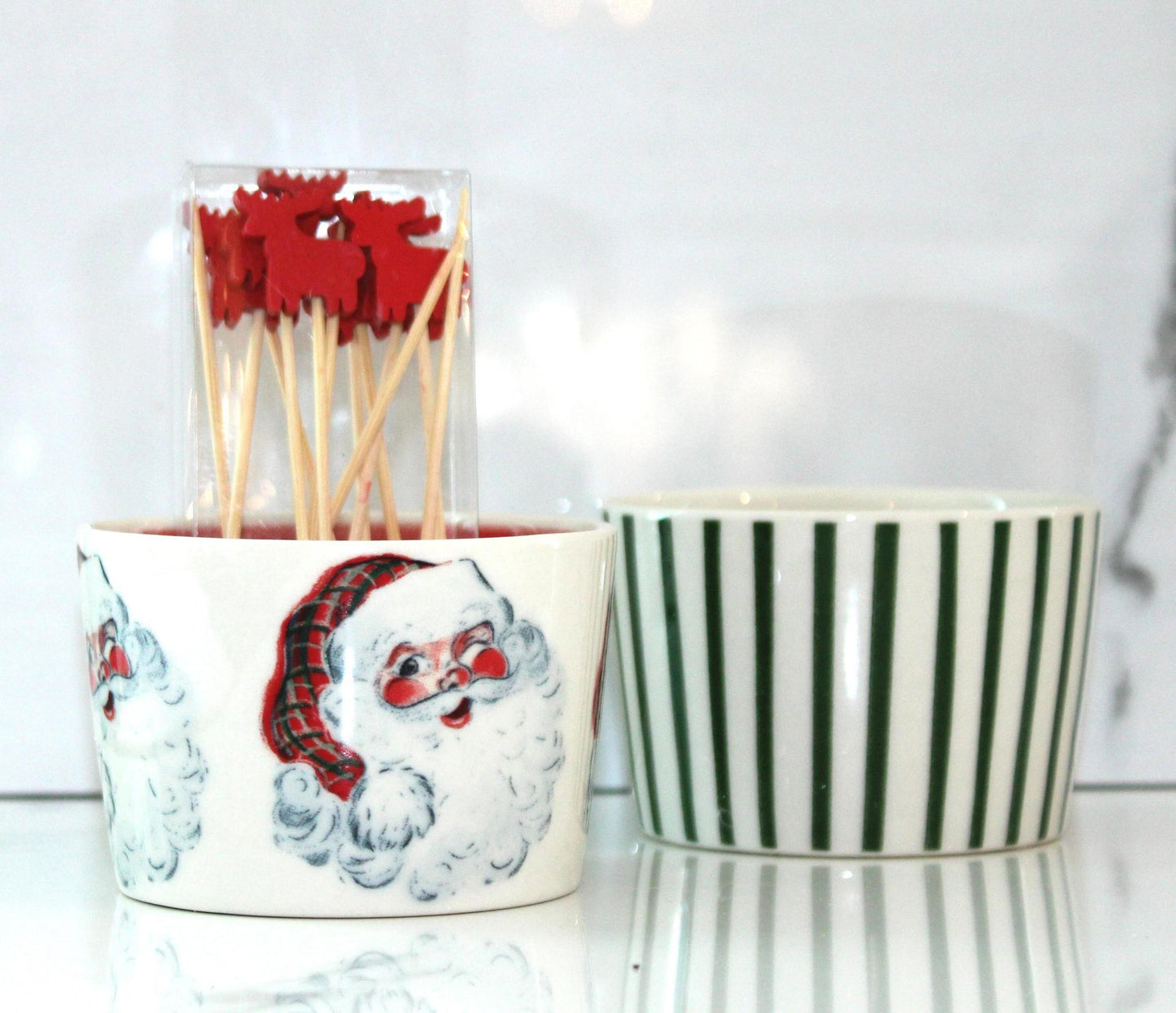 Vintage Santa Ramekin Set + Reindeer Toothpicks