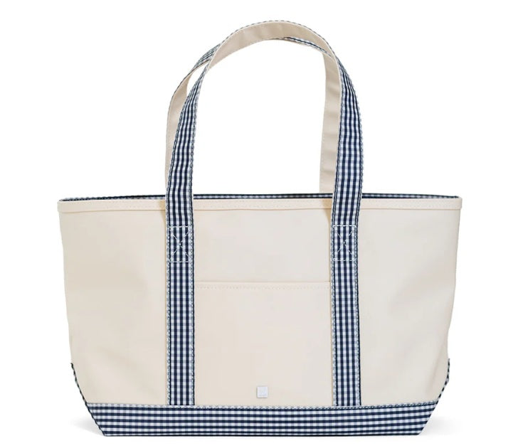Medium Coated Canvas Tote with Navy Gingham Trim