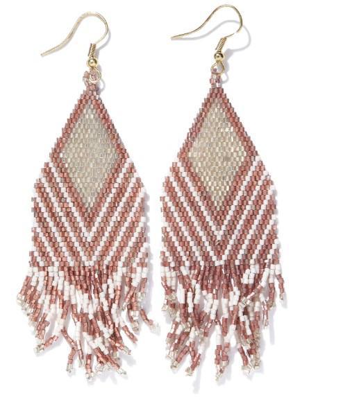 Rose Gold Ivory Stripe Fringe Earrings