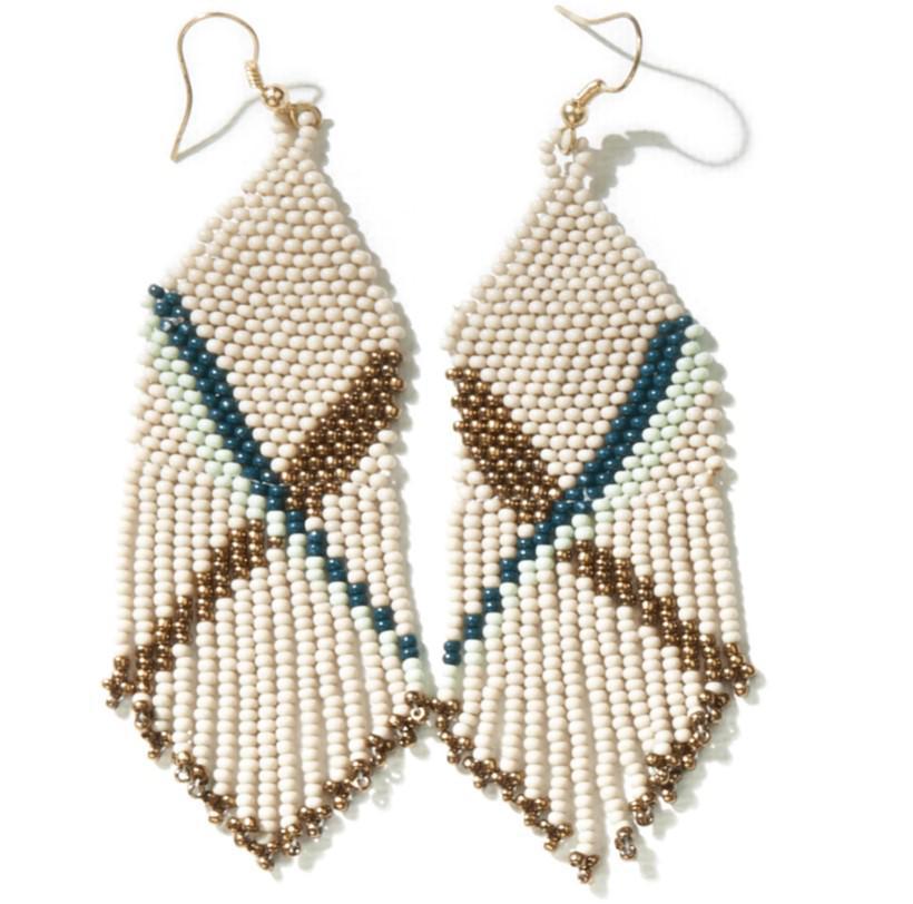 Ivory Teal Gold Fringe Earrings