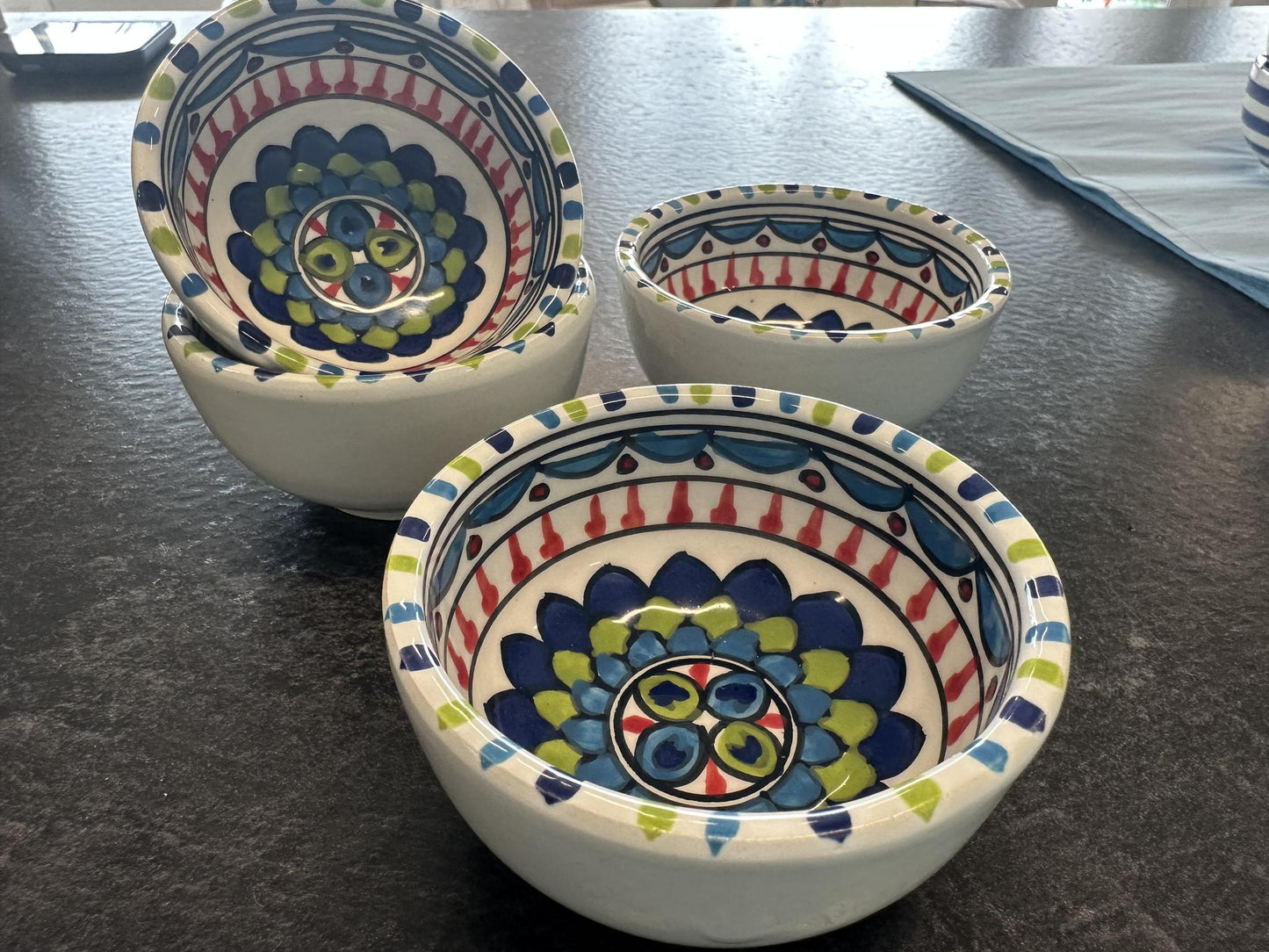 Blue Red & Green Flower Tiny Ceramic Bowl