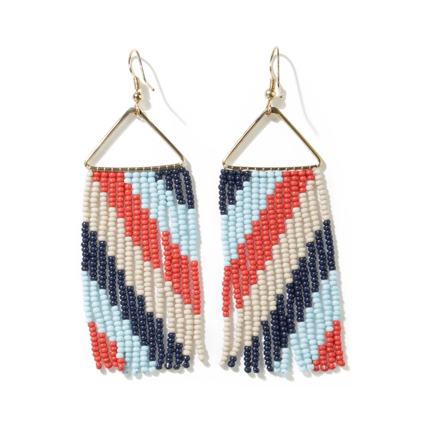 Blue Red Diagonal Stripe Triangle Earrings