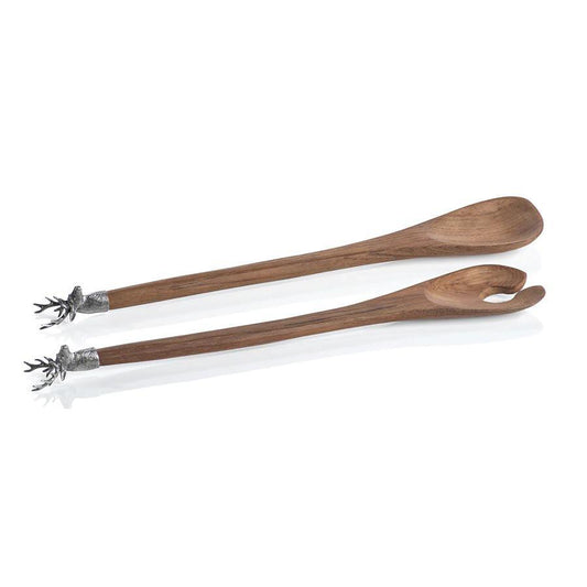 Wood and Pewter Serving Utensil Set