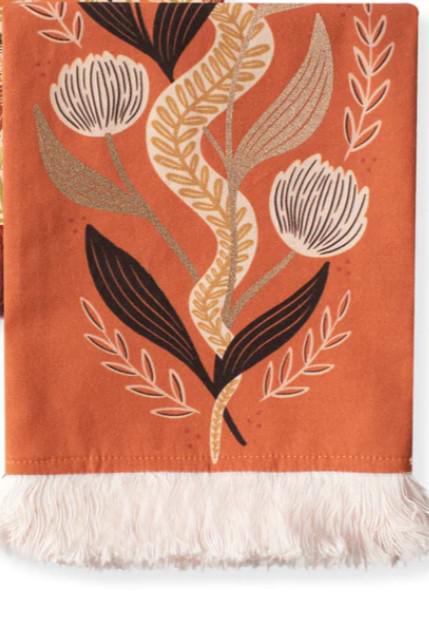 Orange Prairie White Fringed Tea Towel
