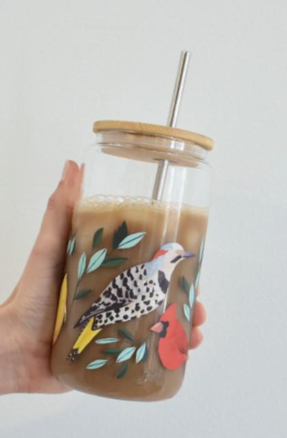 Birds Glass Coffee Cup