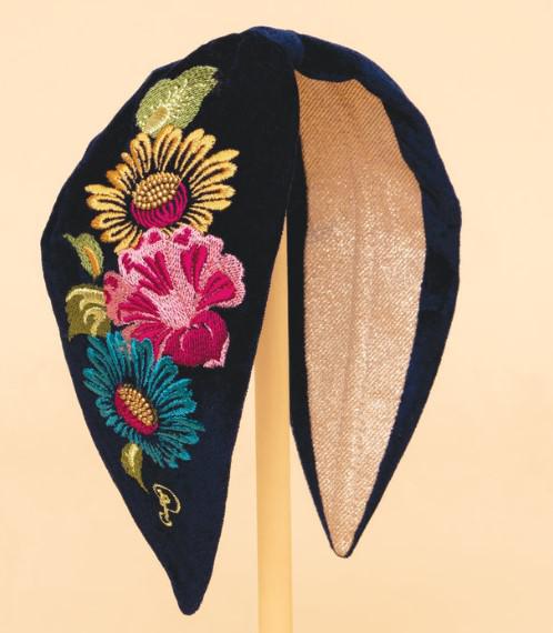 Navy Wildflower Velvet Headband