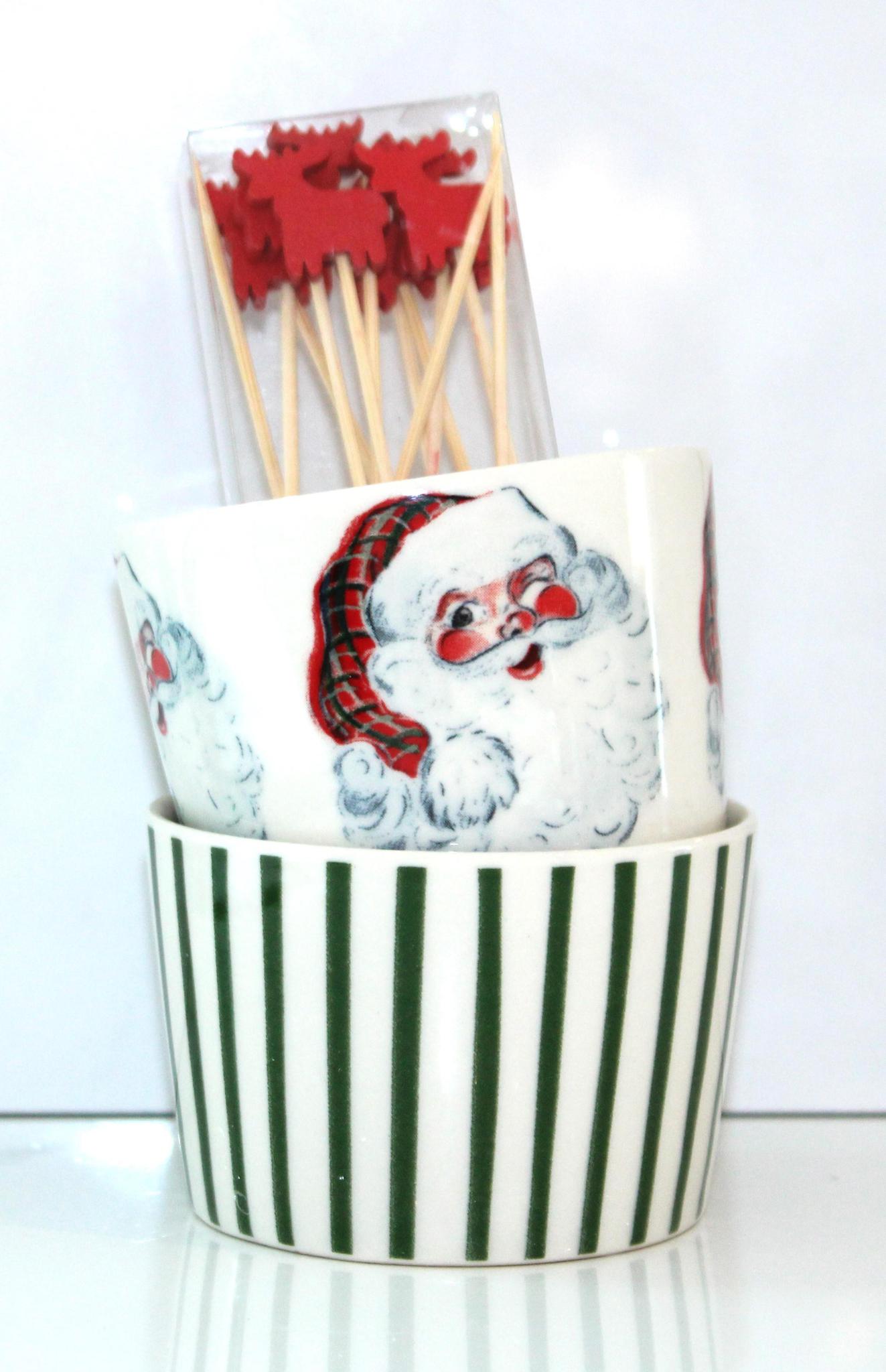 Vintage Santa Ramekin Set + Reindeer Toothpicks