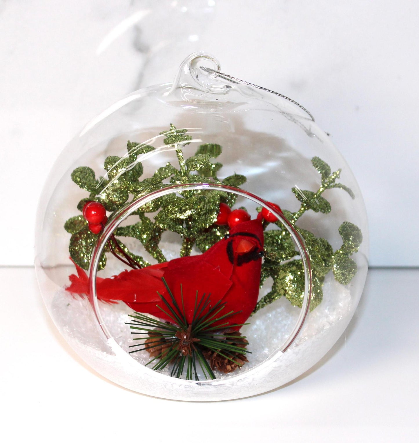 Cardinal Winter Scene Glass Ornament