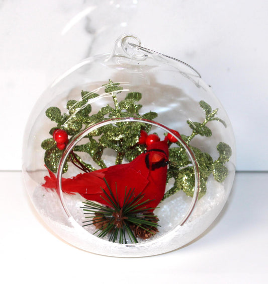 Cardinal Winter Scene Glass Ornament