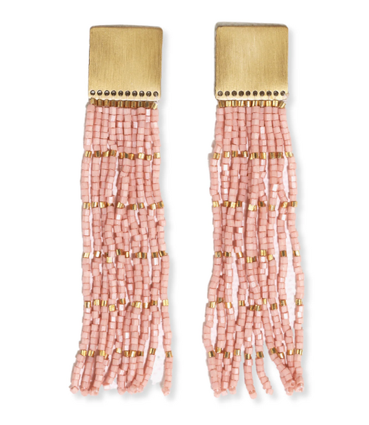 Harlow Brass Top With Blush Fringe Earrings