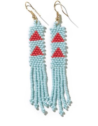 Blue and Red Fringe Seed Earrings