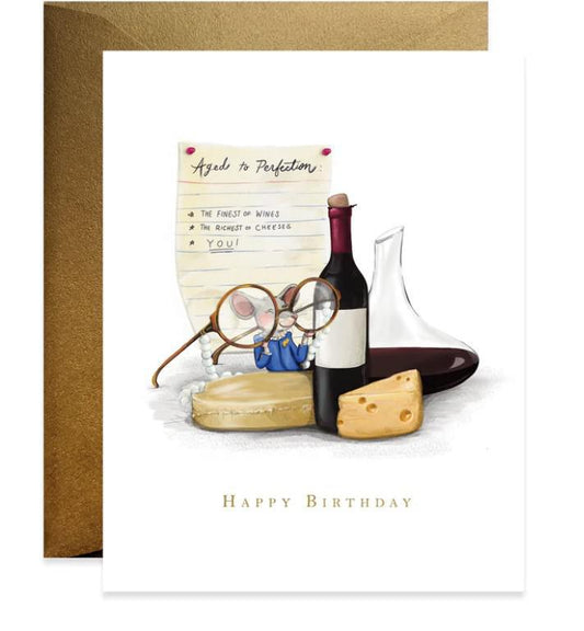 Aged Wine and Cheese Birthday Card