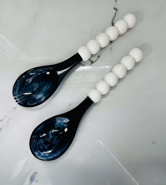 Blue and White Salad Serving Utensil Set