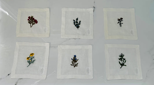 Floral Linen Napkins - Set of 6