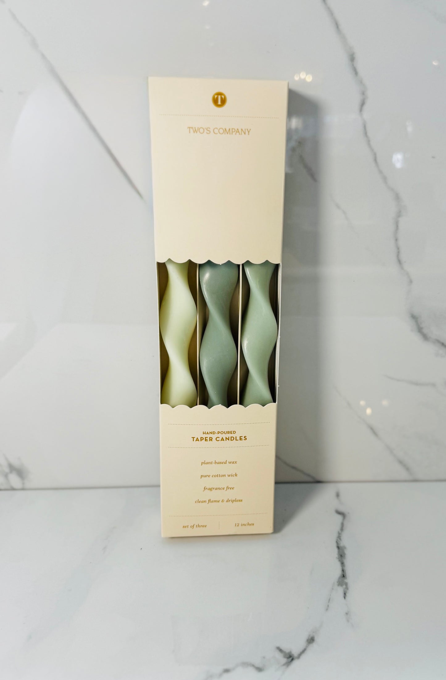 13" Twist Green Hue Taper Candles - Set of 3